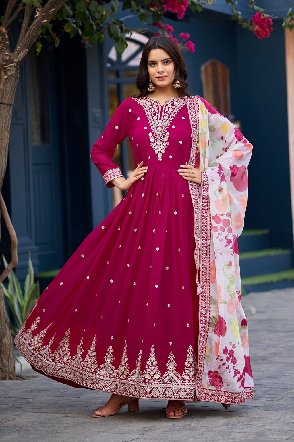 Anaita Pink Embroidered Georgette Stitched Anarkali Suit With Dupatta - Distacart