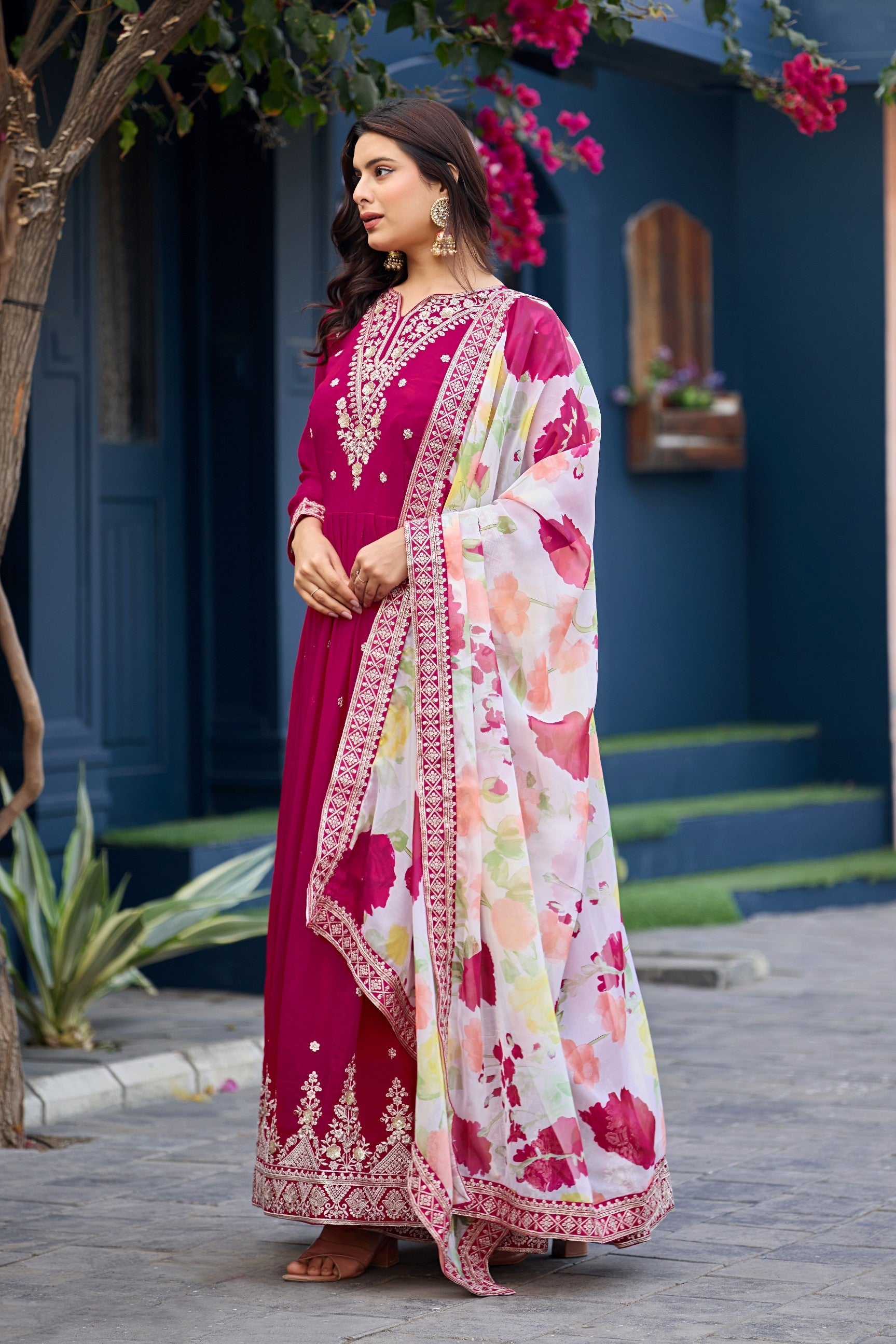 Anaita Pink Embroidered Georgette Stitched Anarkali Suit With Dupatta - Distacart
