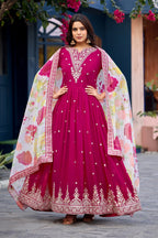 Anaita Pink Embroidered Georgette Stitched Anarkali Suit With Dupatta - Distacart