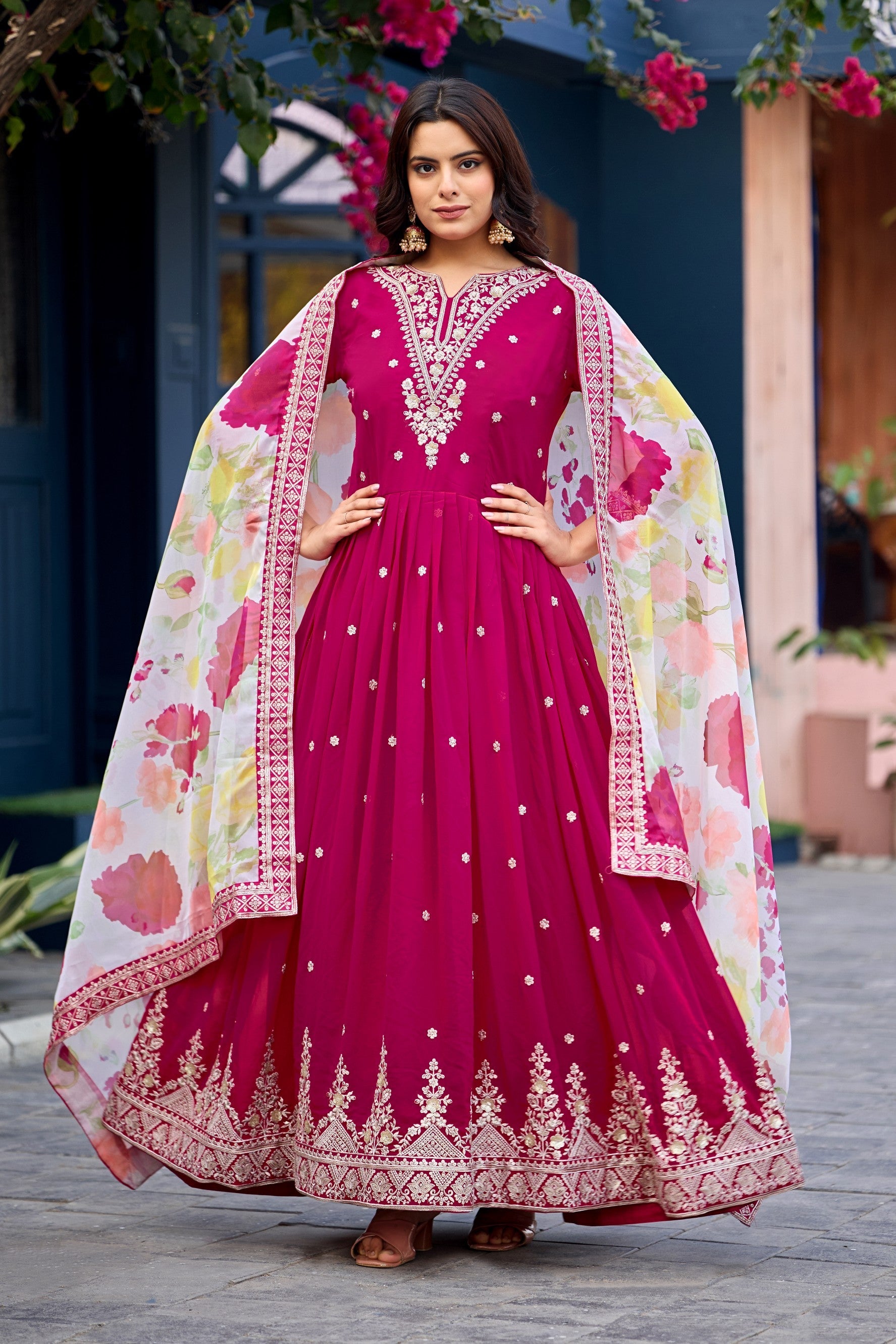 Anaita Pink Embroidered Georgette Stitched Anarkali Suit With Dupatta - Distacart