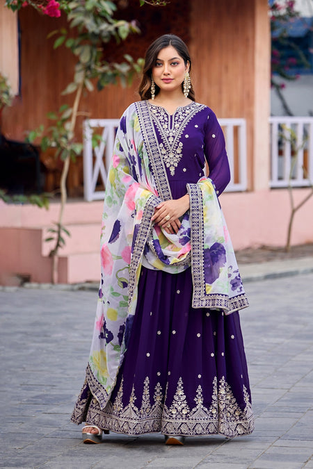 Anaita Purple Embroidered Georgette Stitched Anarkali Suit With Dupatta