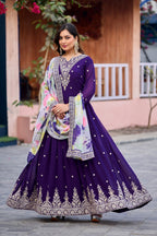 Anaita Purple Embroidered Georgette Stitched Anarkali Suit With Dupatta - Distacart