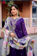 Anaita Purple Embroidered Georgette Stitched Anarkali Suit With Dupatta - Distacart