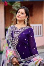 Anaita Purple Embroidered Georgette Stitched Anarkali Suit With Dupatta - Distacart