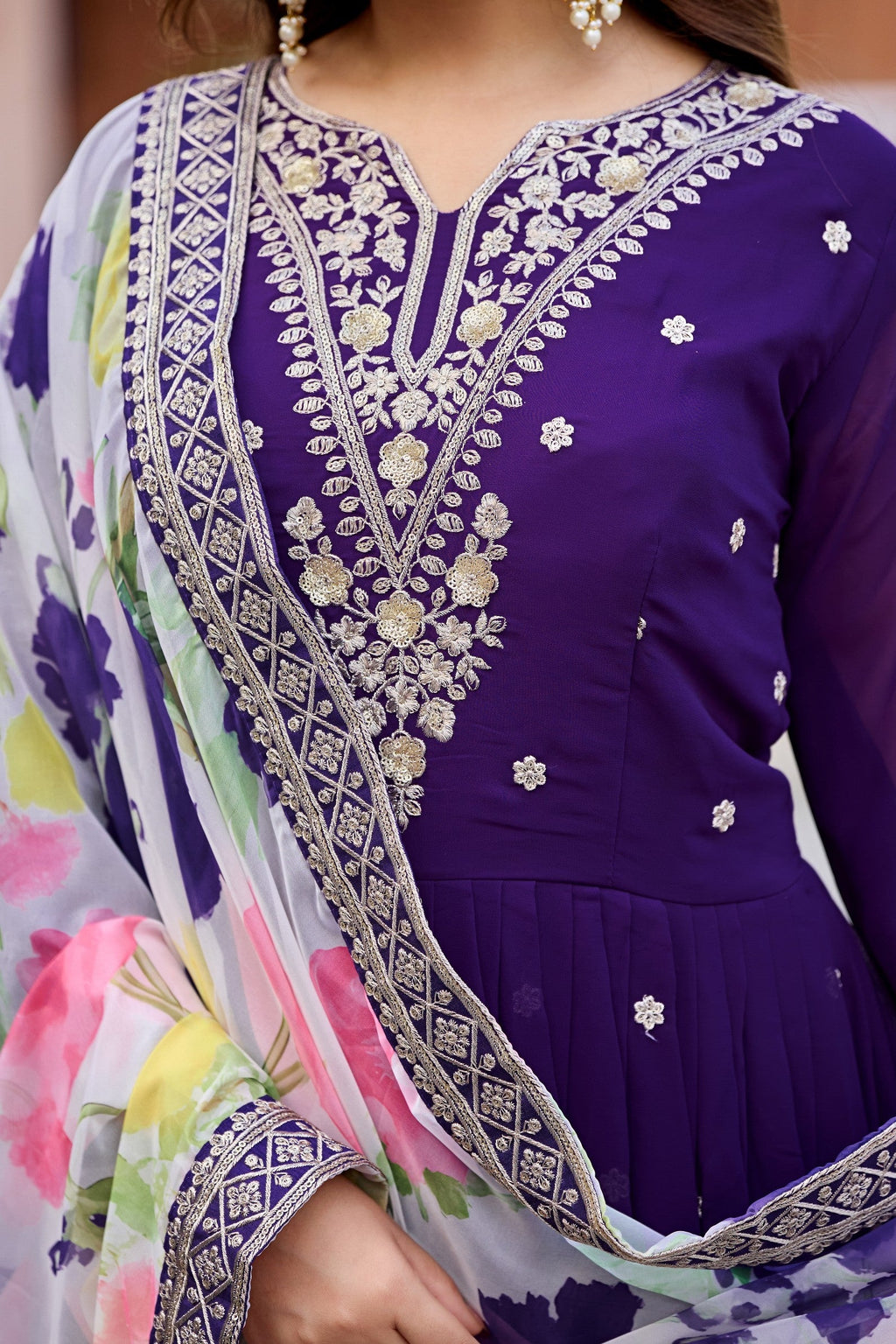 Anaita Purple Embroidered Georgette Stitched Anarkali Suit With Dupatta - Distacart