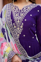 Anaita Purple Embroidered Georgette Stitched Anarkali Suit With Dupatta - Distacart
