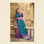 Purple & Blue Gajji Silk Pure Handwork Saree With Unstitched Blouse - Norita Gajri