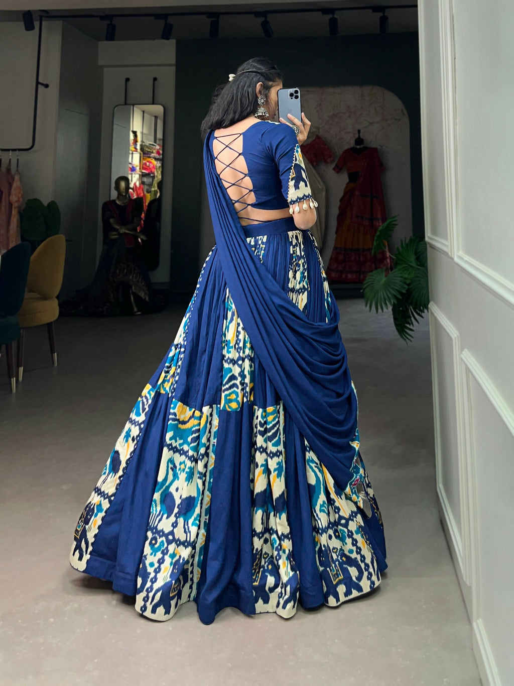Vastranavya Navaratri Special Rayon with Printed Silk Lehenga with Stitched Choli - Firozi