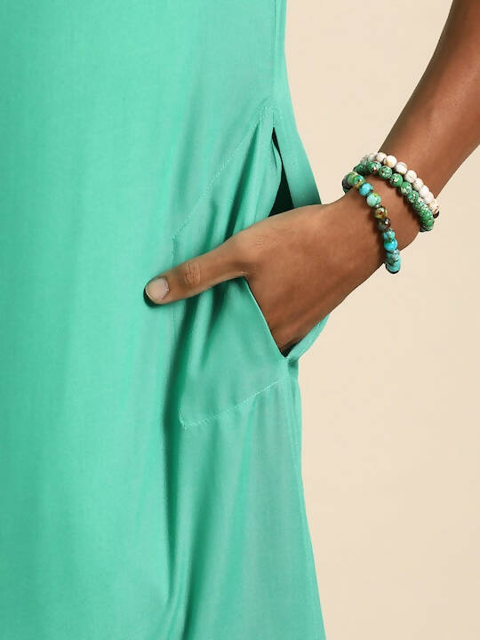 Sea Green Men Viscose rayon Solid Straight Shirt - Mahotsav