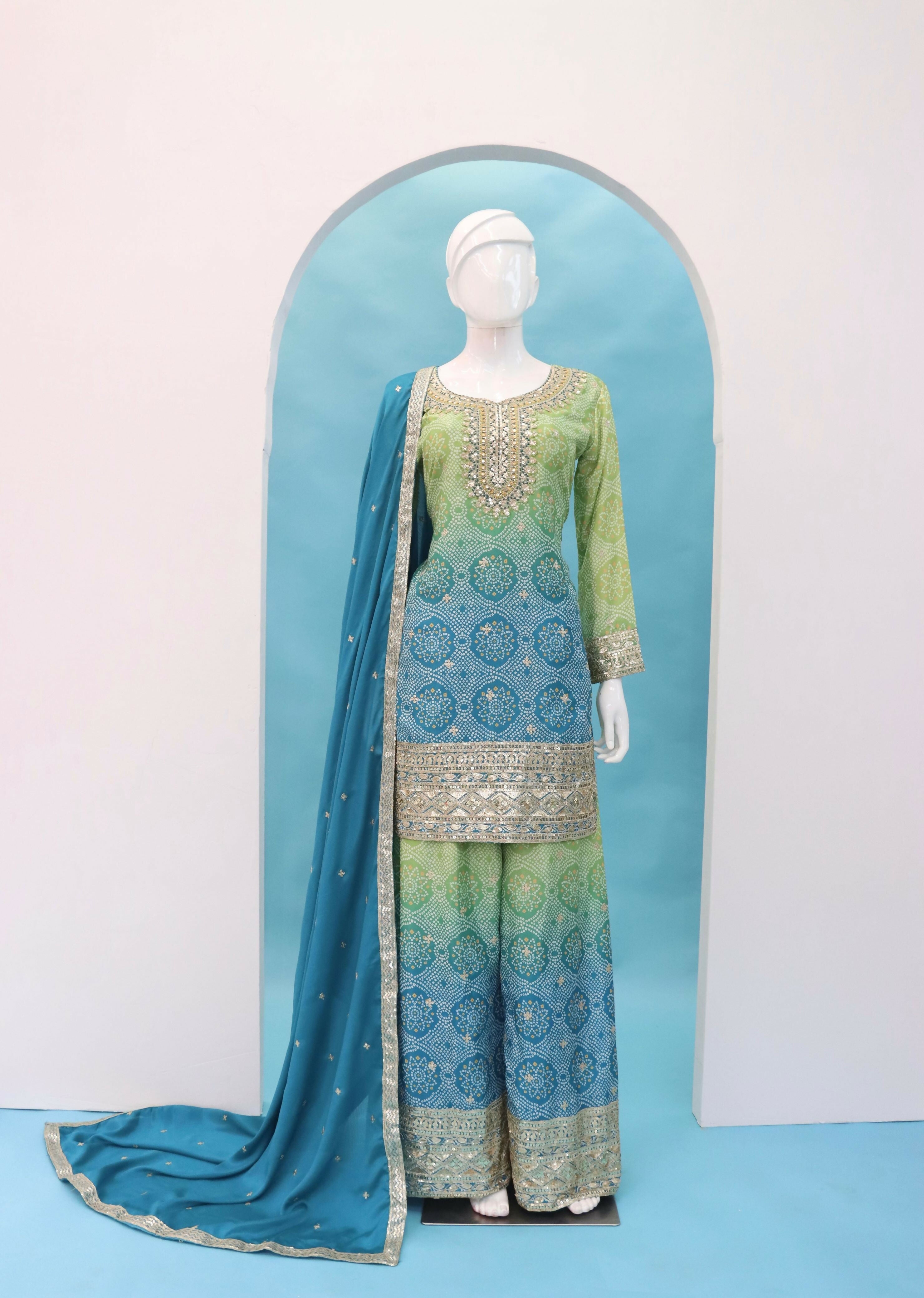 Anaita Blue Digital print with Embroidered Silk Stitched Plazo Suit - Distacart