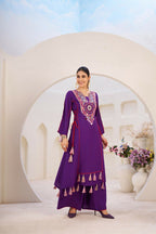 The52 Women's Gorgeous Rayon Fabric Thread Work Straight Kurta Palazzo Set - Distacart