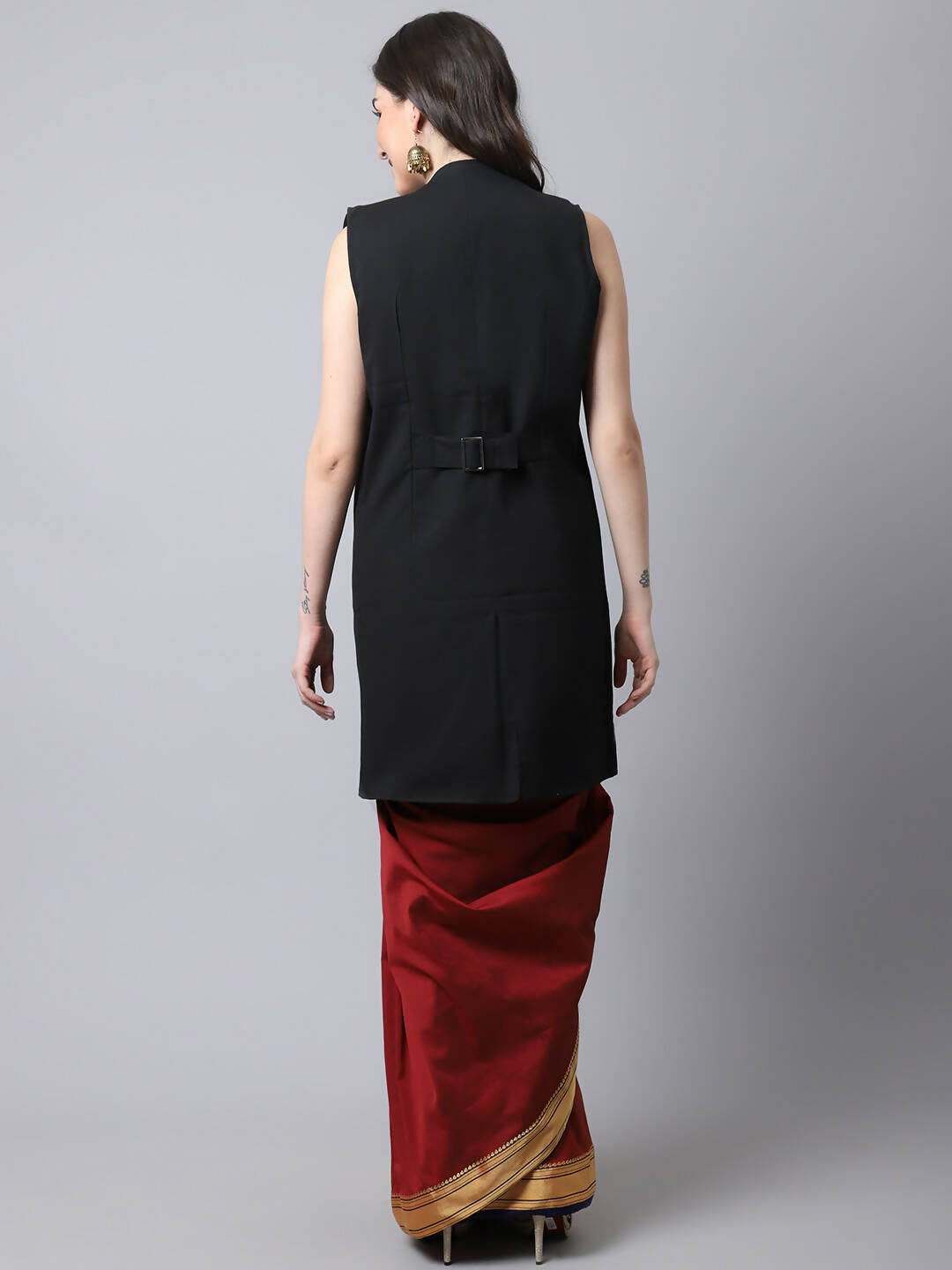 Even Apparels Black Polywool Open Front Women's Long Coat - Distacart