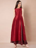 Indya Women Maroon Solid A-Line Kurta - Distacart