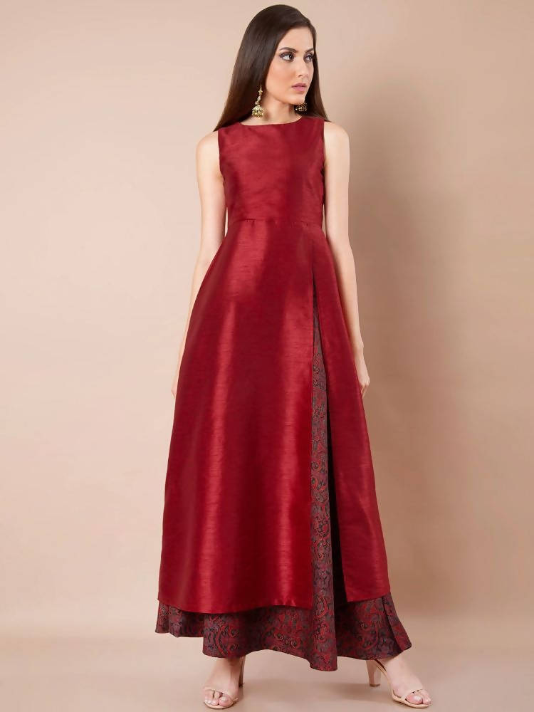 Indya Women Maroon Solid A-Line Kurta - Distacart