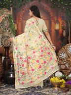 Shree Shyam Fashion Linen Cotton Cream Saree - Distacart