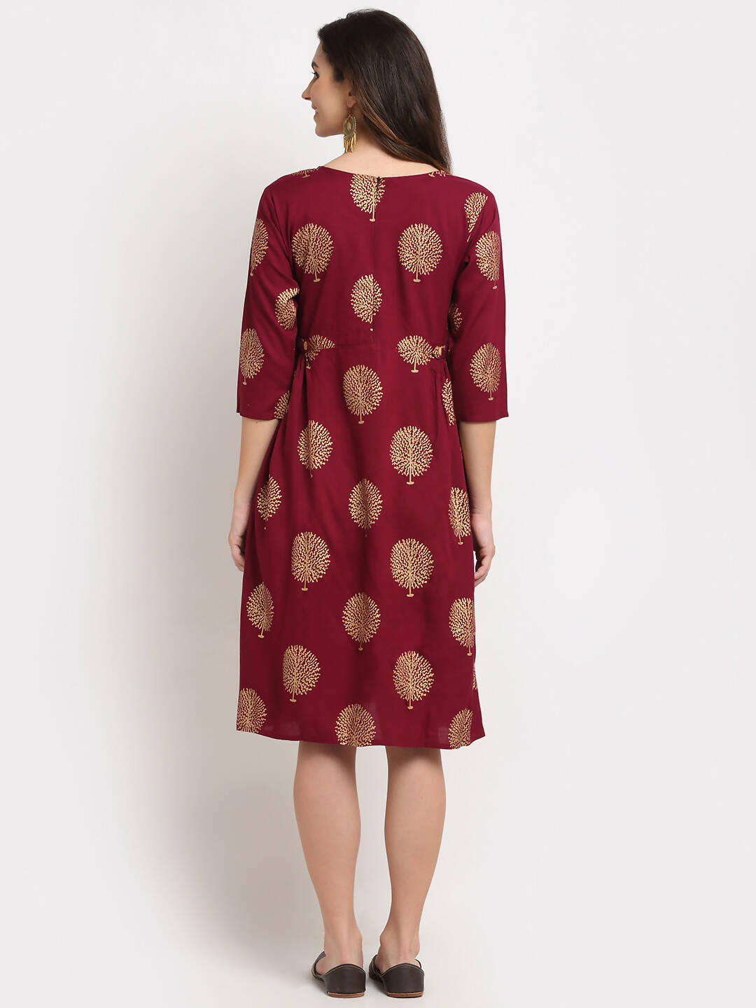 Rudra Bazaar Gold Boota Printed Wine Kurti - Distacart