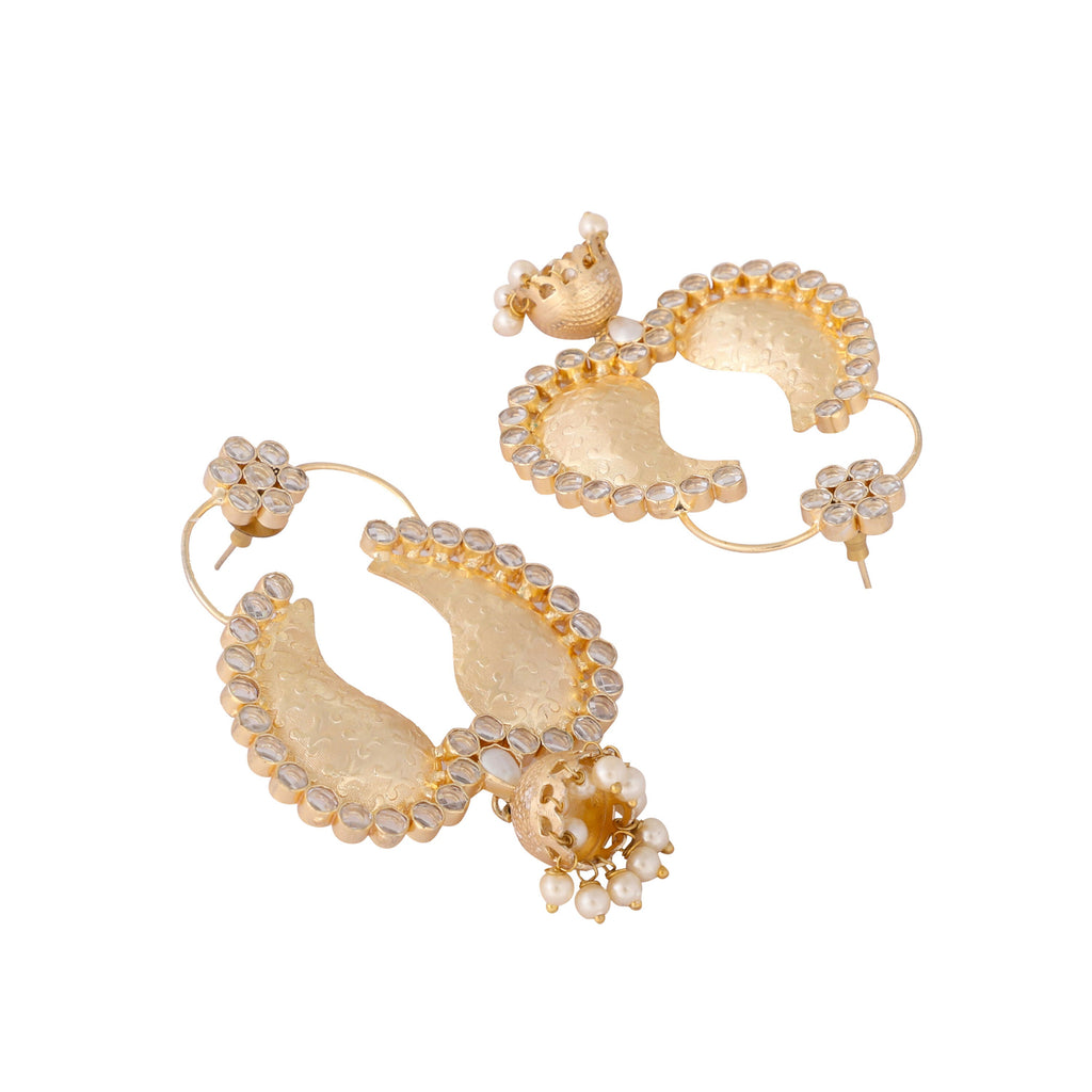 Nuyug 22K Gold Plated White Stone Studded Contemporary Mini Jhumki Dangler Earrings - Distacart