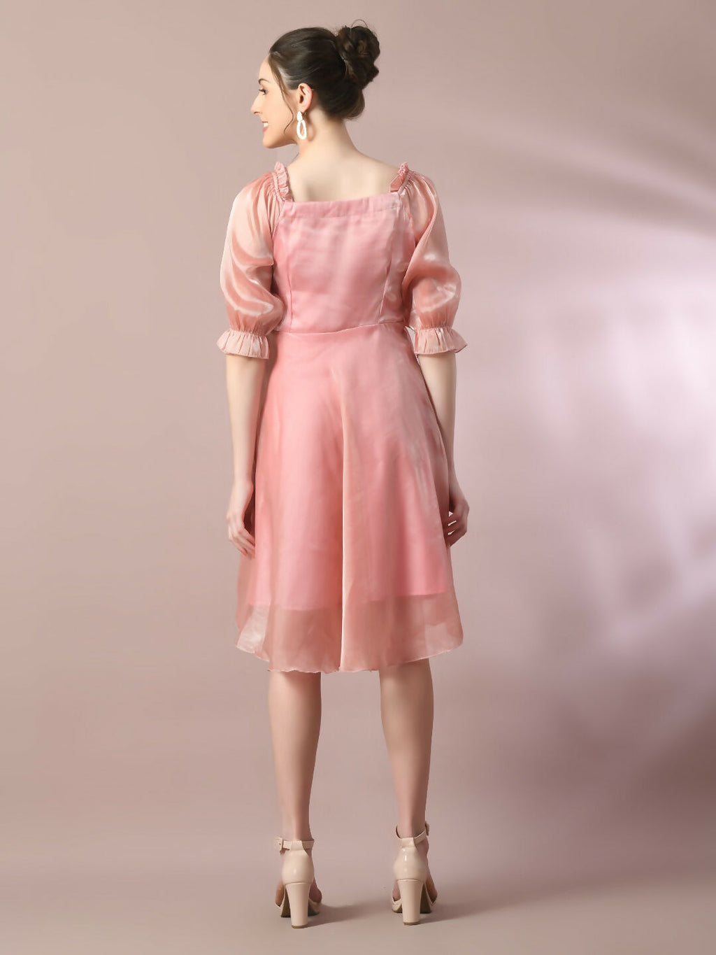 Myshka Women's Pink Solid Square Neck Fit and Flare Party Dress - Distacart