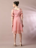 Myshka Women's Pink Solid Square Neck Fit and Flare Party Dress - Distacart
