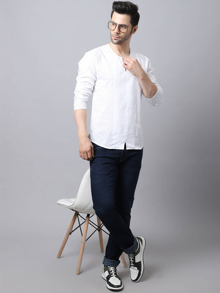 Even Apparels White Pure Cotton Embroided Men's Kurta (STR078)
