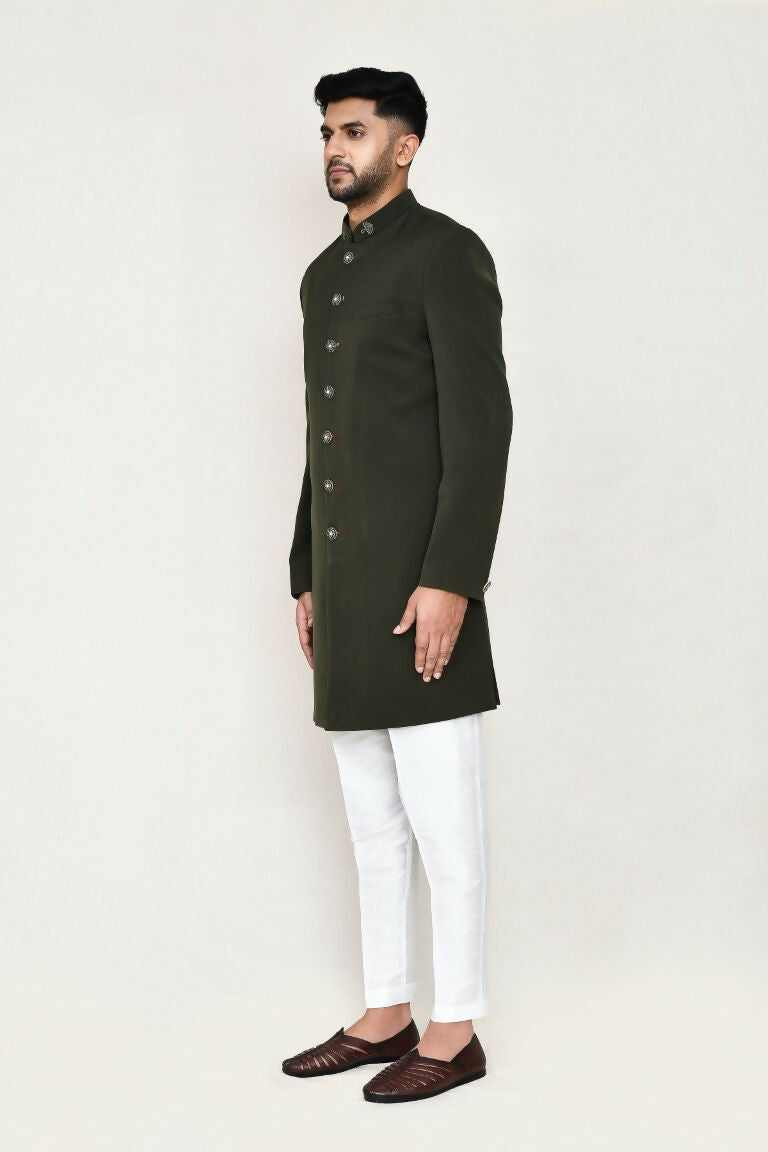 Joban Fashion Green Colored Terry Rayon Fabric Indo Western With Straight Fit Pant