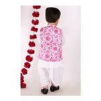 Little Bansi Boys Pink and White Color Bengali Kantha work floral Jacket with Kurta and Dhoti