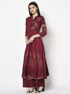 Aniyah Rayon Maroon Color Block Print Anarkali kurta (AN-182K)
