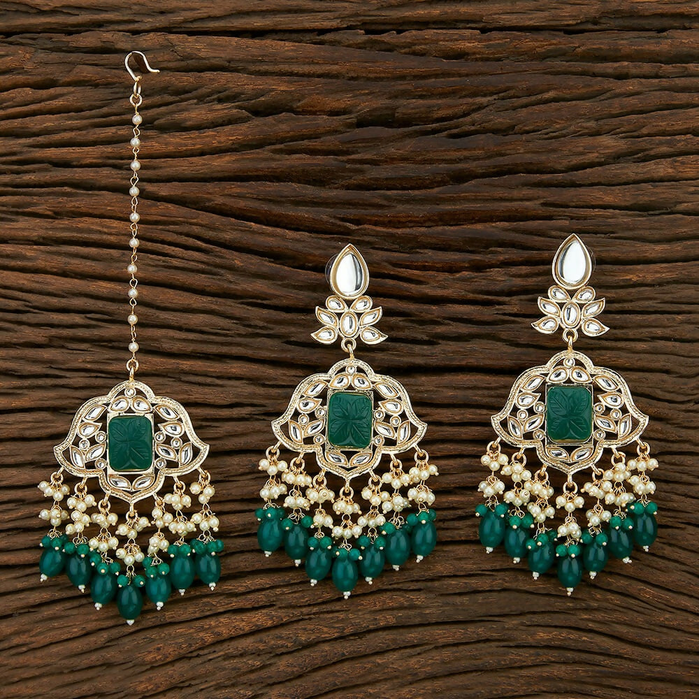 Joban Fashion Women Kundan Pearl, Onyx Stone Golden White Green Earring Tika - Distacart