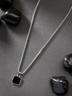 NVR Men's Silver-Plated Artificial Stone Stainless Steel Pendant with Chain