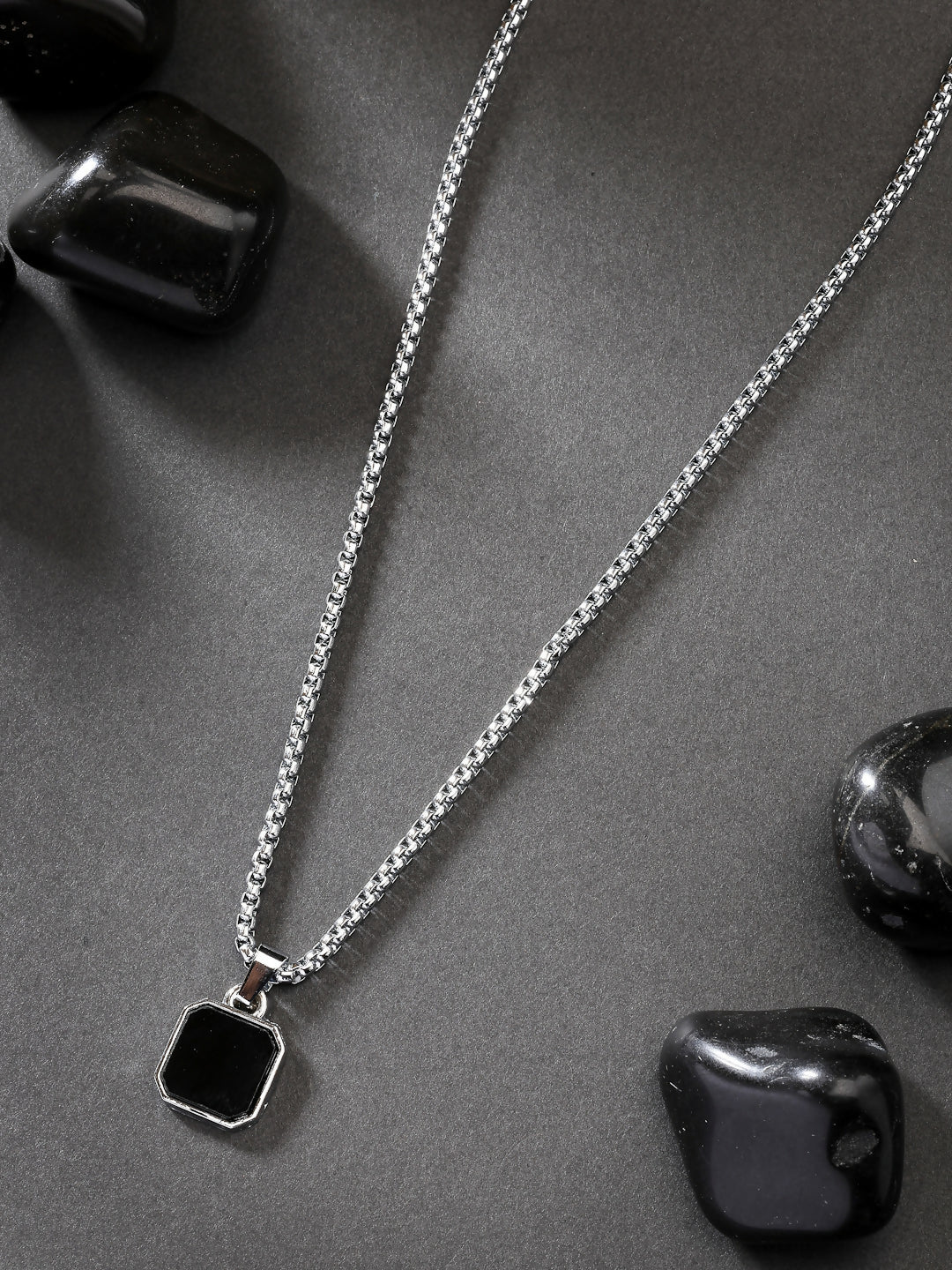 NVR Men's Silver-Plated Artificial Stone Stainless Steel Pendant with Chain