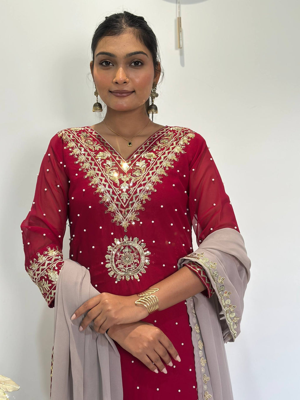 Prazu Fashion Maroon Georgette Embroidered Sequence Palazzo Suit - Distacart