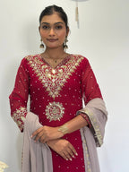 Prazu Fashion Maroon Georgette Embroidered Sequence Palazzo Suit - Distacart