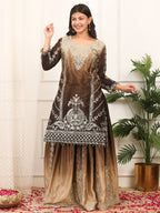 Prazu Fashion Coffee Shaded Chinon Silk Embroidered Sequence Palazzo Suit - Distacart