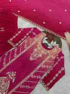 Prazu Fashion Pink Shaded Chinon Silk Embroidered Sequence Palazzo Suit - Distacart