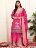 Prazu Fashion Pink Shaded Chinon Silk Embroidered Sequence Palazzo Suit - Distacart