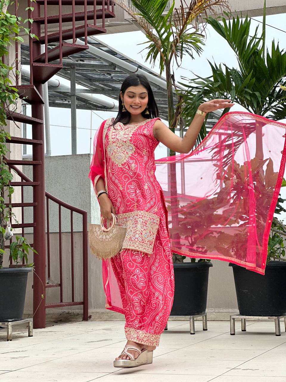 Prazu Fashion Pink Chinon Silk Embroidered Dhoti Style Suit - Distacart