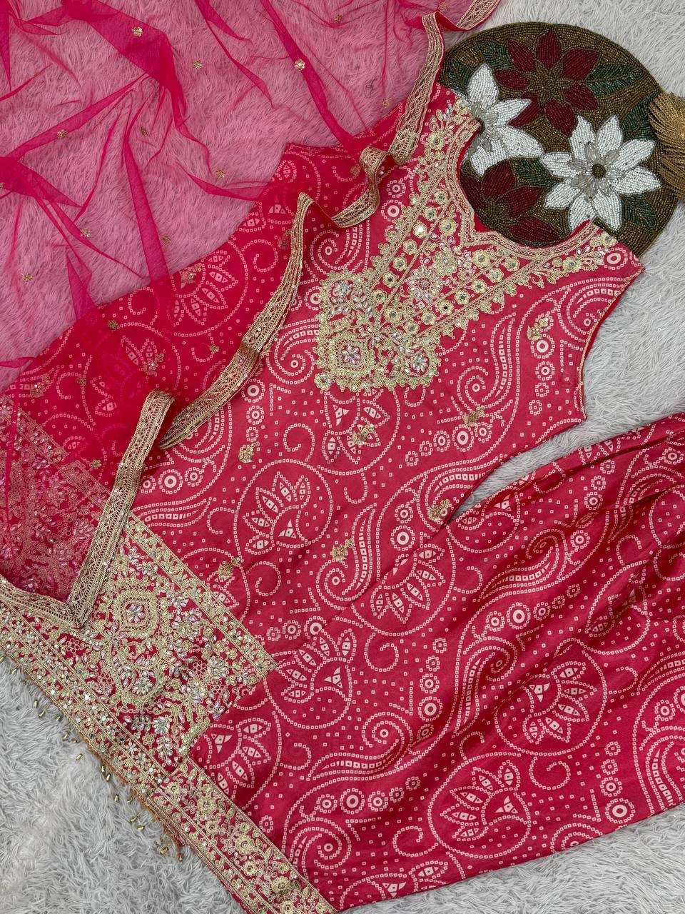Prazu Fashion Pink Chinon Silk Embroidered Dhoti Style Suit - Distacart