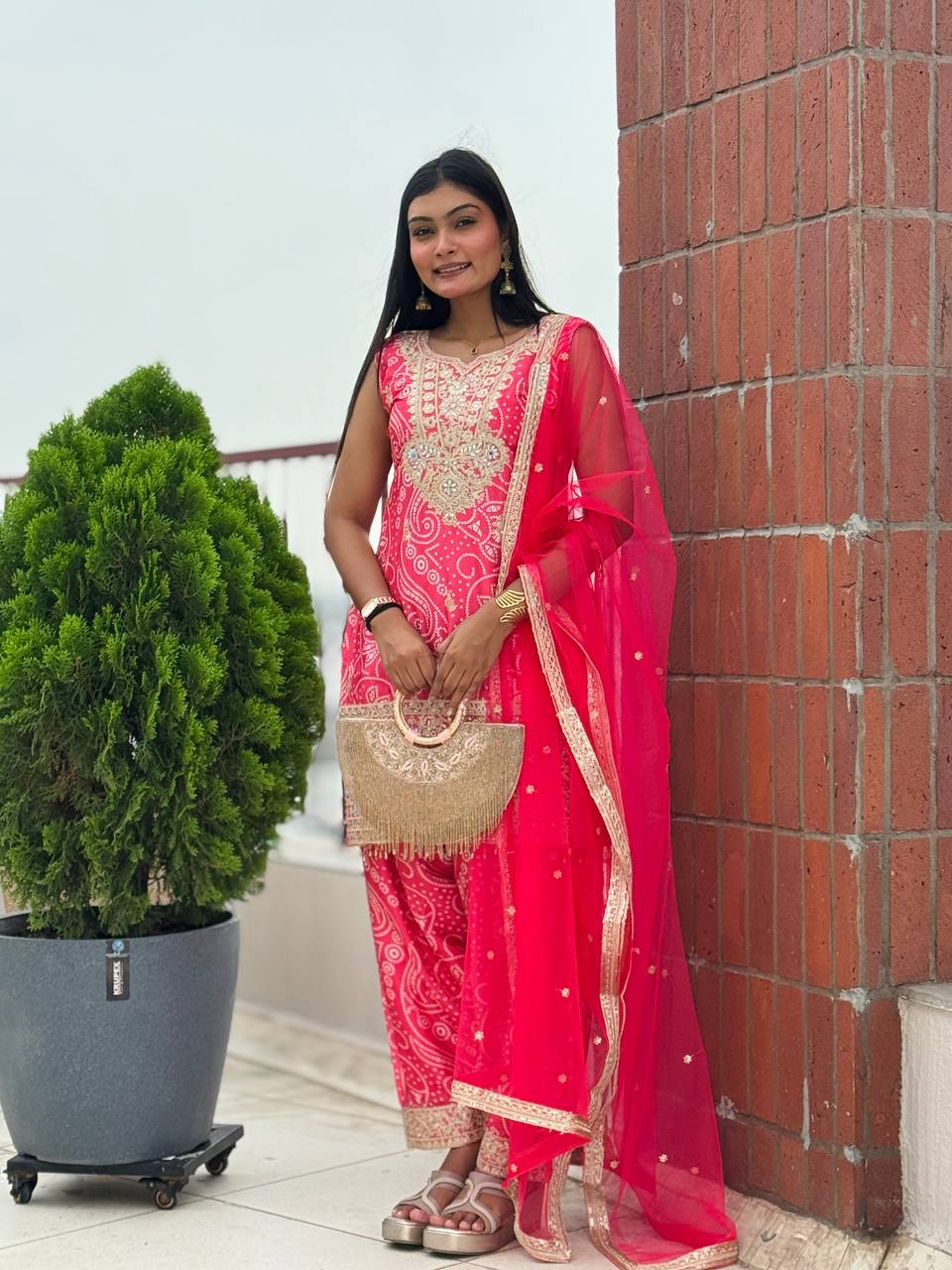 Prazu Fashion Pink Chinon Silk Embroidered Dhoti Style Suit - Distacart