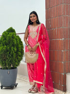 Prazu Fashion Pink Chinon Silk Embroidered Dhoti Style Suit - Distacart