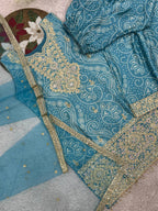 Prazu Fashion Sky Blue Chinon Silk Embroidered Dhoti Style Suit - Distacart