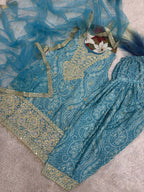 Prazu Fashion Sky Blue Chinon Silk Embroidered Dhoti Style Suit - Distacart