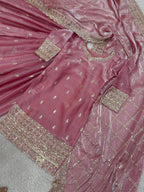 Prazu Fashion Peach Jimmi Silk Embroidered Sequence Work Palazzo Suit - Distacart
