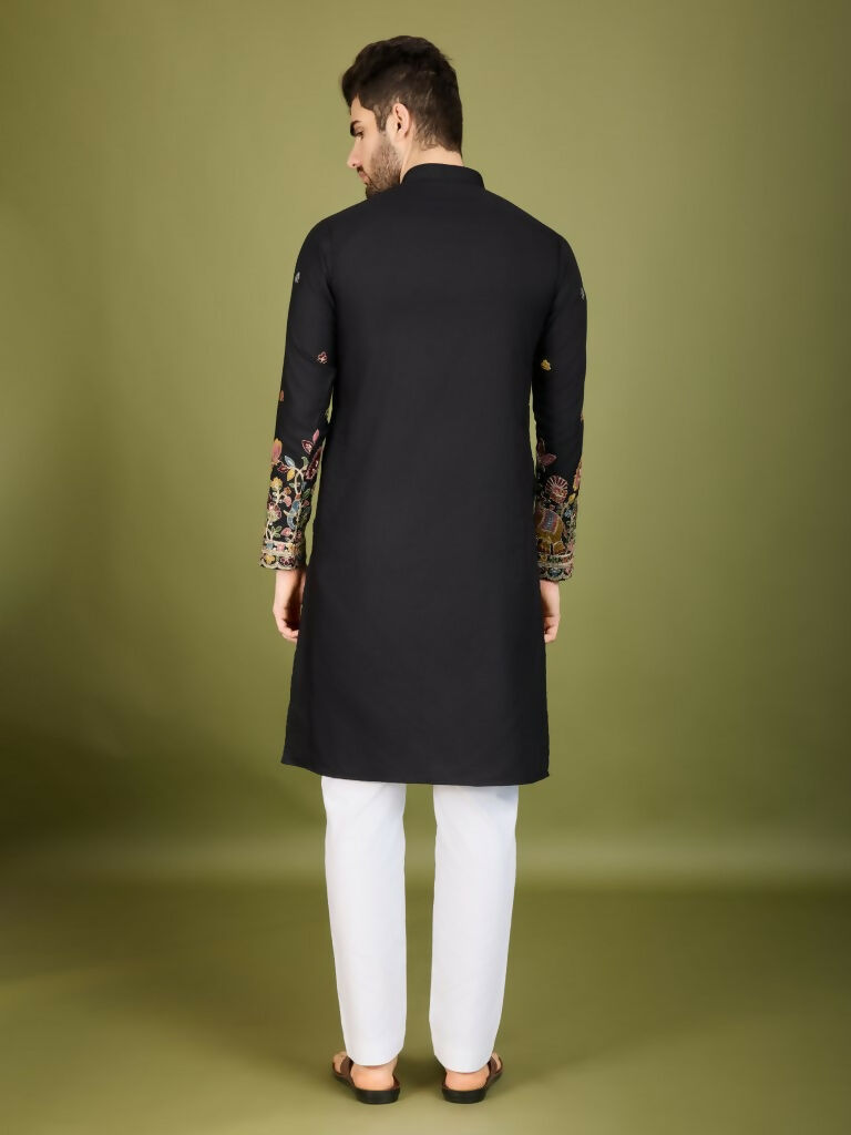 Vastranavya Black Exclusive Festival Wear Cotton Sequence Embroidered & Thread Work Kurta