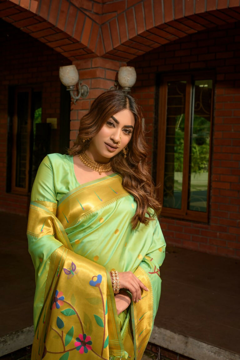 Jyoti Fashion Women's Sea Green Paithani Silk Zari Woven Saree with Blouse