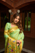 Jyoti Fashion Women's Sea Green Paithani Silk Zari Woven Saree with Blouse