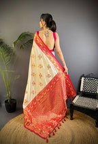 Joban Fashion Banarasi White Woven Soft Silk Saree - Distacart