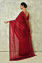 Wine Silk Plain Saree with Blouse Piece - Purvi