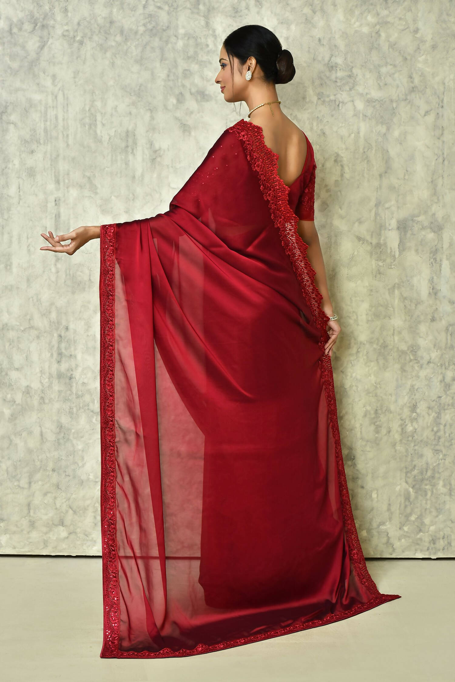 Wine Silk Plain Saree with Blouse Piece - Purvi