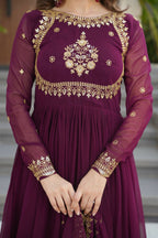 Joban Fashion Wine Georgette Sequence Embroidery Work Kurta Set - Distacart