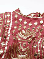 House of Panchhi Women Rosegold Net Embroidered Mirror Lehenga & Blouse with Dupatta